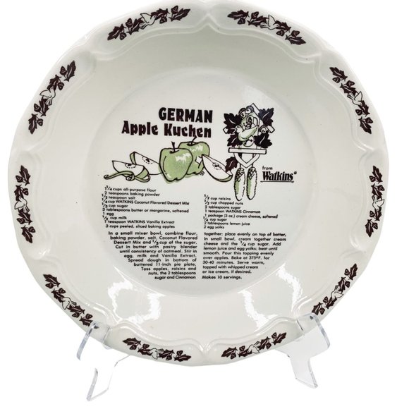 Vintage Watkins German Apple Kuchen Pie Plate Pan Recipe Oven Ware Kitchen Decor - Picture 9 of 9